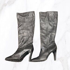 Steve Madden Women's Leather Black Knee High Pointed Toe Boots, Size 9